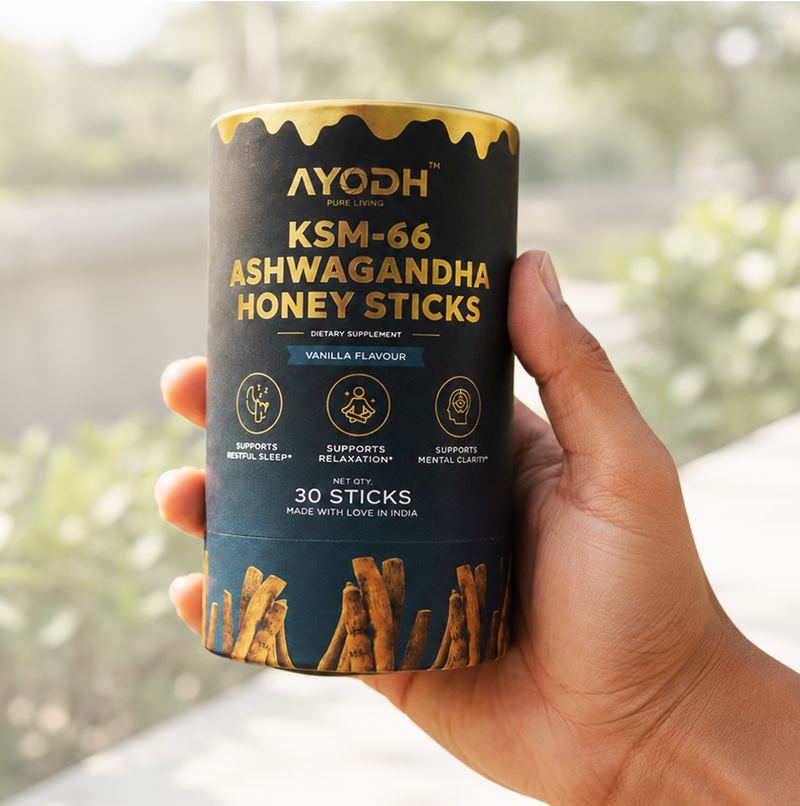 KSM-66 Ashwagandha Honey Sticks jar held in hand
