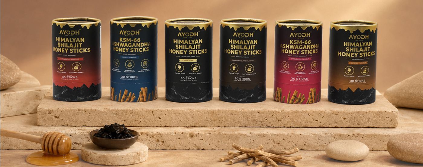 The six AYODH honey stick jars